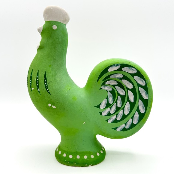 MCM Dala Rooster Swedish Pottery Green Chalkware Ceramic c60s Nils Olsson Inspo - Picture 5 of 13